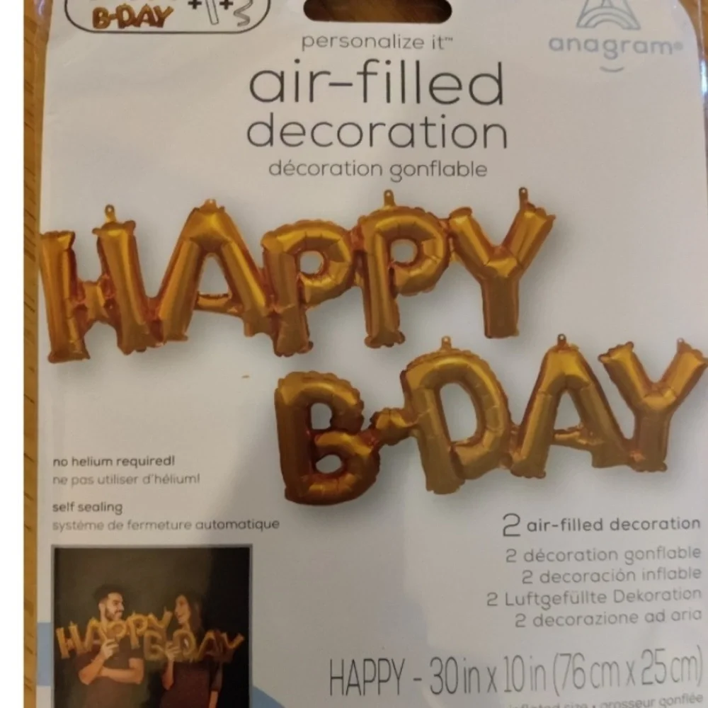 4 Packs HAPPY B DAY GOLD Air-Filled Decoration